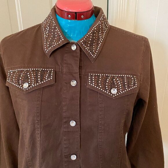 SML Sport Boho Western Studded 100% Cotton Shirt Jacket Women Size L - Picture 2 of 8